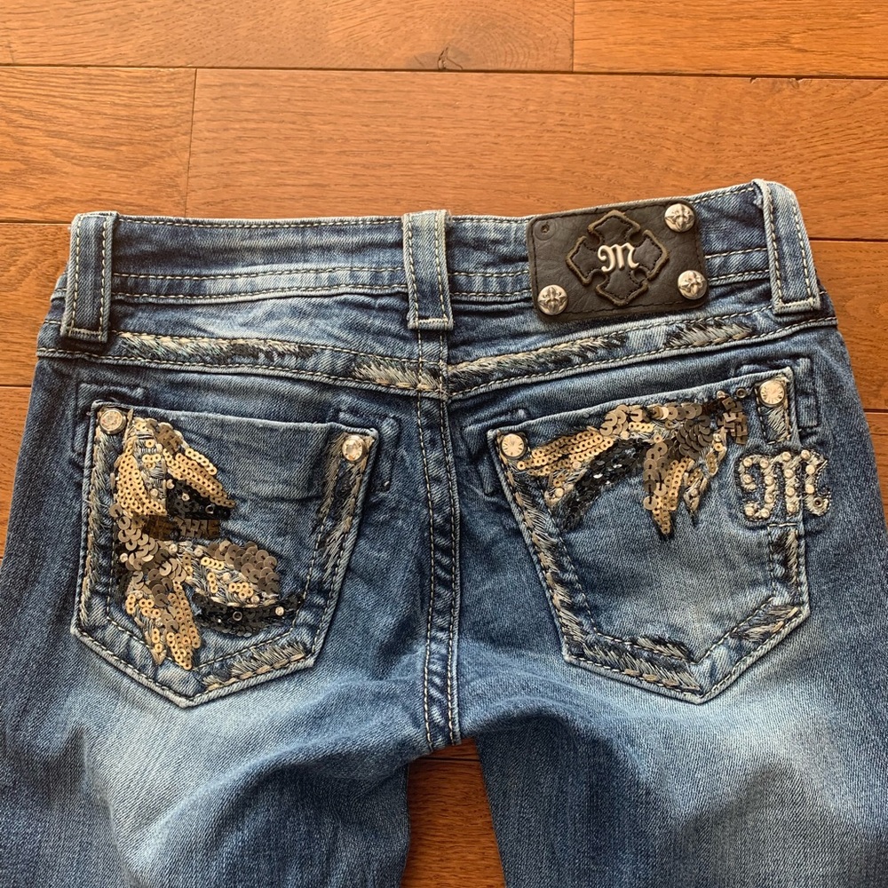 🔥MISS ME BOOTCUT/FLARE LEAF BLING JEANS-25🔥